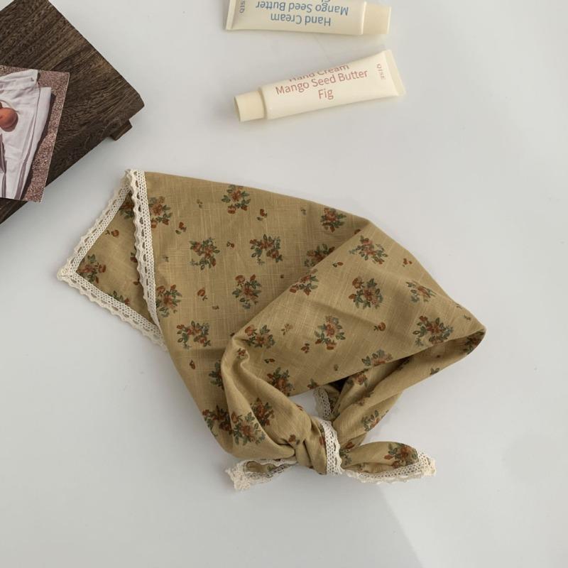 Spring and Summer Cotton and Linen Floral 58 Lace Small Square Scarf Headscarf Women's Literary Small Silk Scarf Decorative Scarf Headband Scarf
