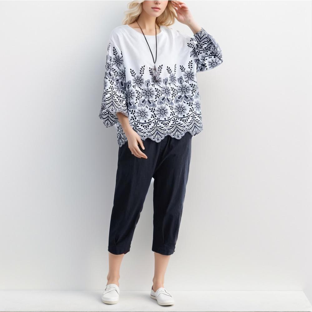 Dimanaf 2024 Большие размеры, летняя кружевная блузка, повседневная рубашка, женская одежда с принтом, белая свободная футболка с короткими рукавами