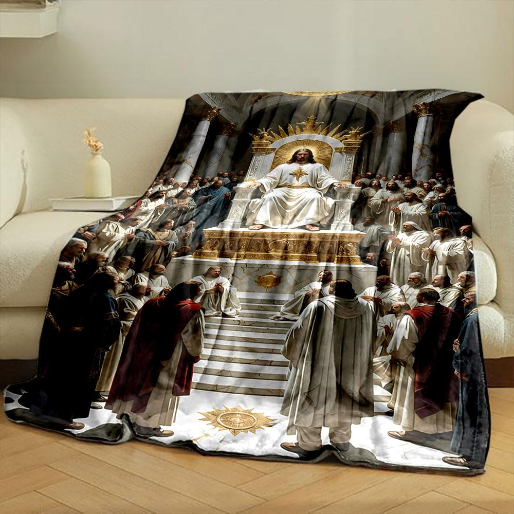 Jesus Enthroned Crowded Church Printed Blanket for Living Room Bed Couch lunch break Soft Cozy Blanket for Friend's festival Gift