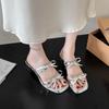 High Heels Women's Outer Wear 2025 Summer New Versatile Niche French Fashion Bow Thick Heel Slippers Women's Sandals