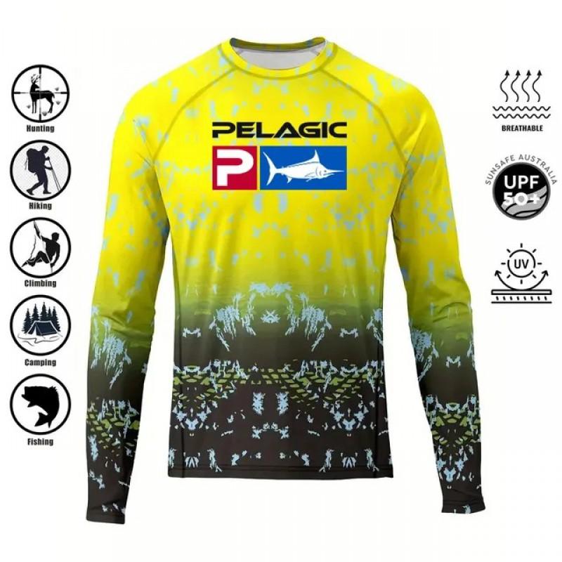 Mens Quick-Dry UV Protection Fishing Shirt Long Sleeve Outdoor Performance Top Summer Sports