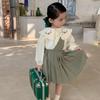 Girl's Embroidered Doll Collar Shirt Pleated Skirt Girls Skirt Set