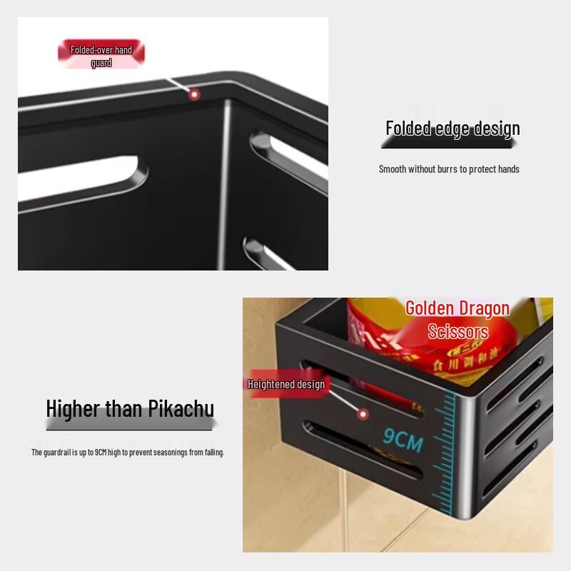 Черная настенная двухъярусная полка для специй с крючками