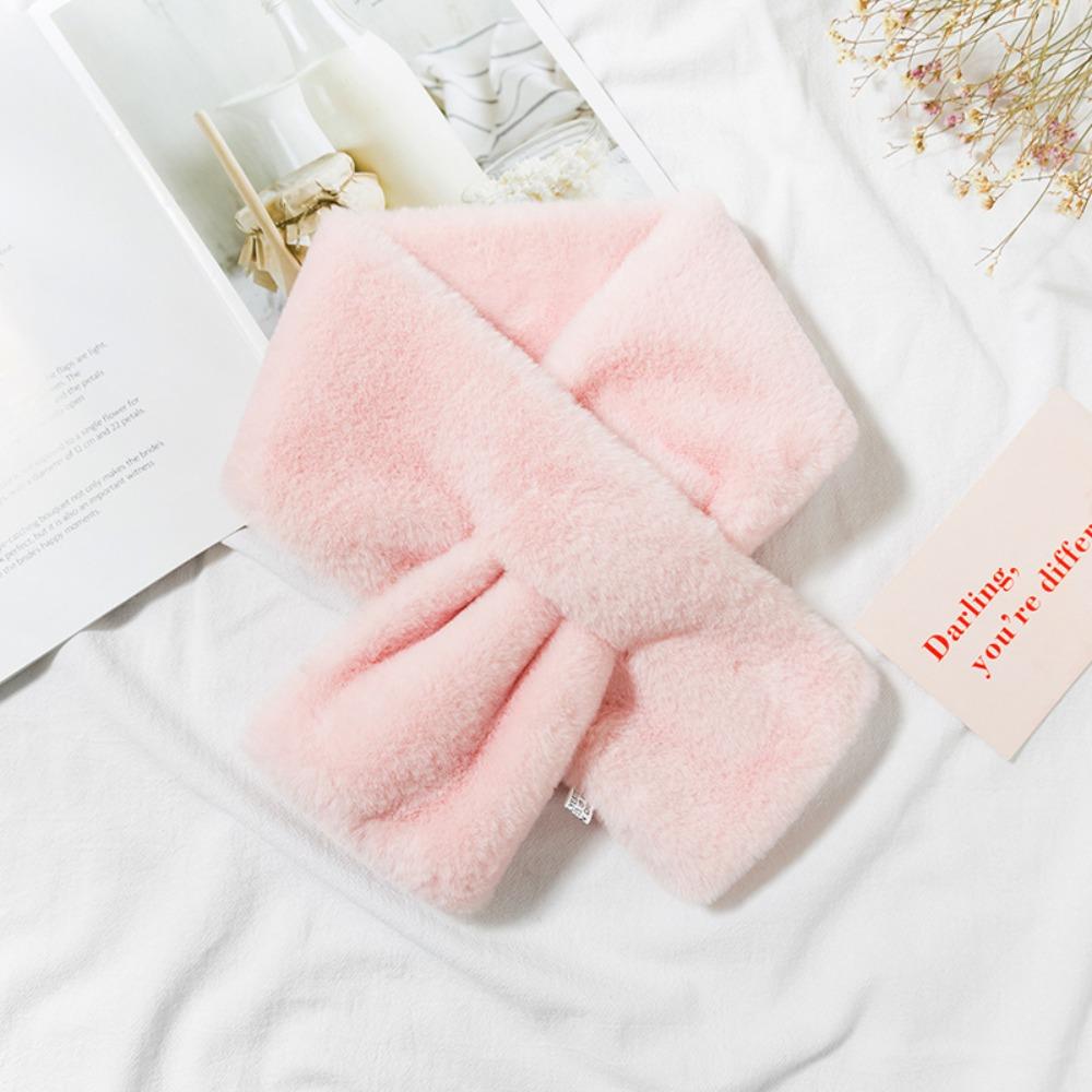 Female Girl Neckerchief Wrap Solid Color Warmer Cross Scarf Plush Scarf Warm Scarf Neck Warmer