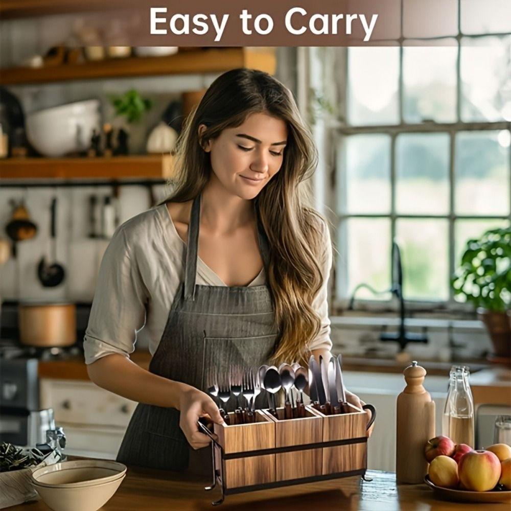 Large Capacity Tableware Storage Box Space Saving Flatware Organizer Farmhouse