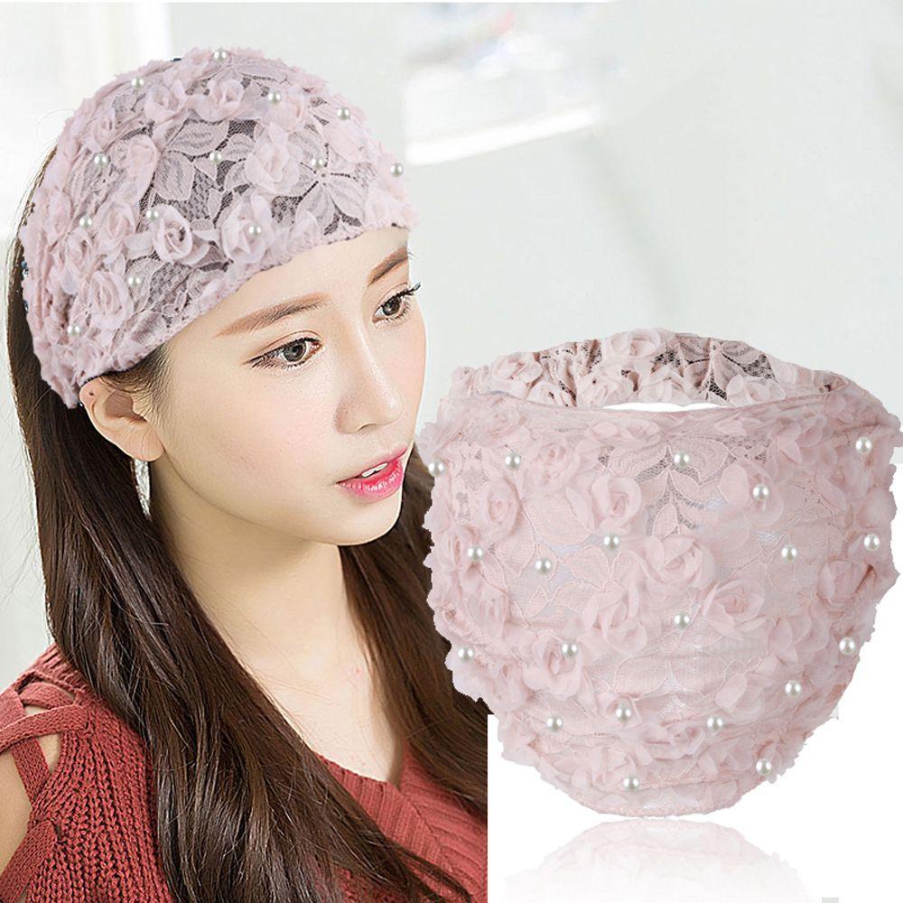 Винтажная сетчатая жемчужная широкая боковая повязка для девочек и женщин, повязка на голову с цветком, корейская кружевная повязка на голову