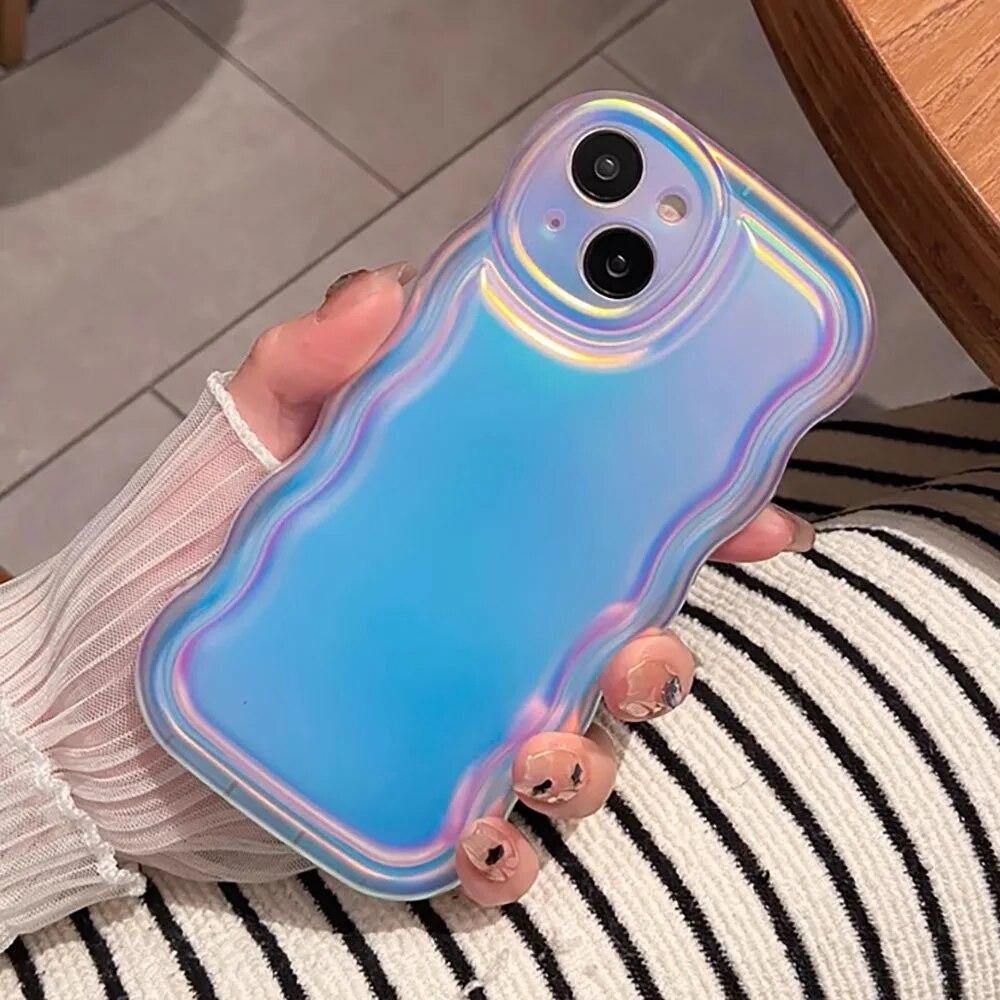 Laser Glitter Phone Case For iPhone 14 Pro Max 13 12 11 Case iPhone XR X XS Max 14pm 13pm 12pm 11pm Fashion Wave Edge Cover Capa