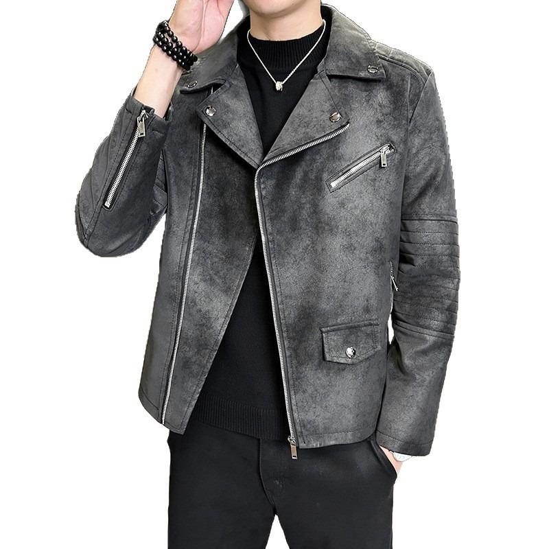Light luxury fashion high quality velvet light wind locomotive leather jacket men's autumn and winter Korean version suit collar PU jacket