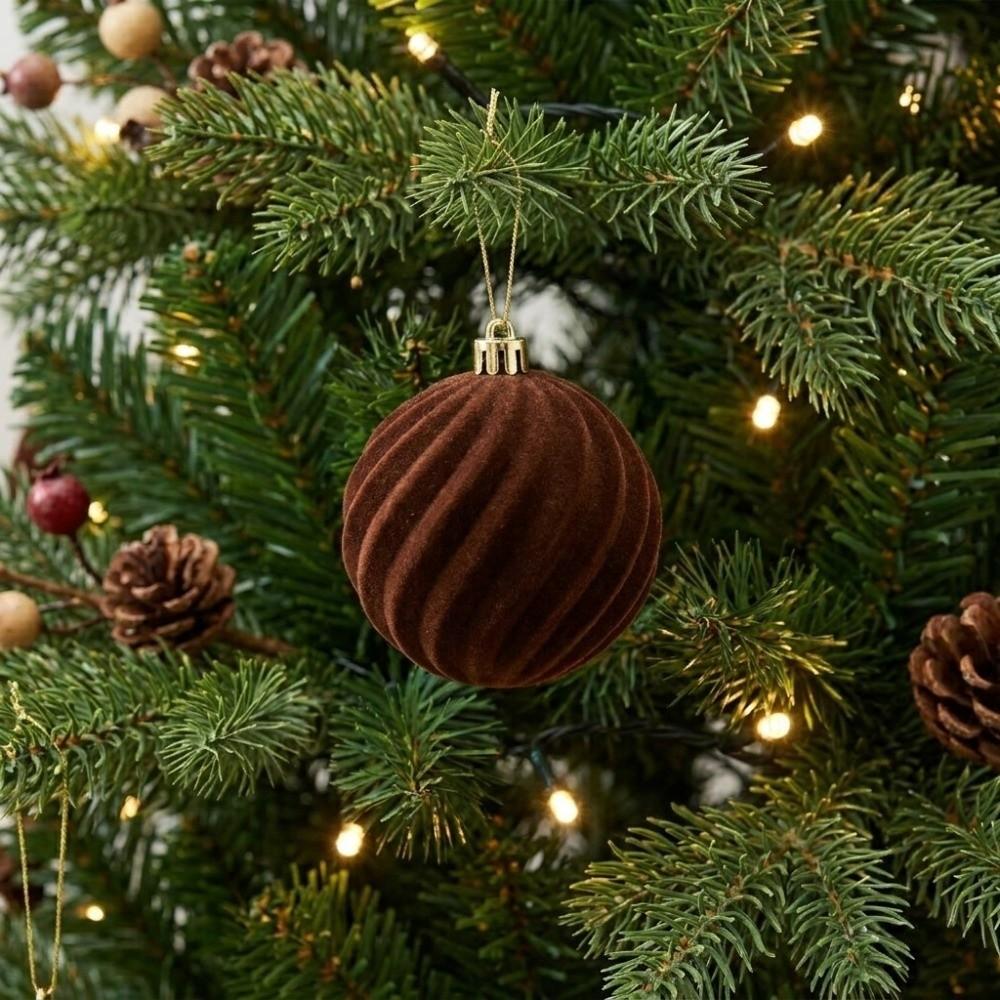 12pcs/set Flocked Christmas Hanging Balls 6cm Xmas Tree Ornaments Holiday Festival Decor