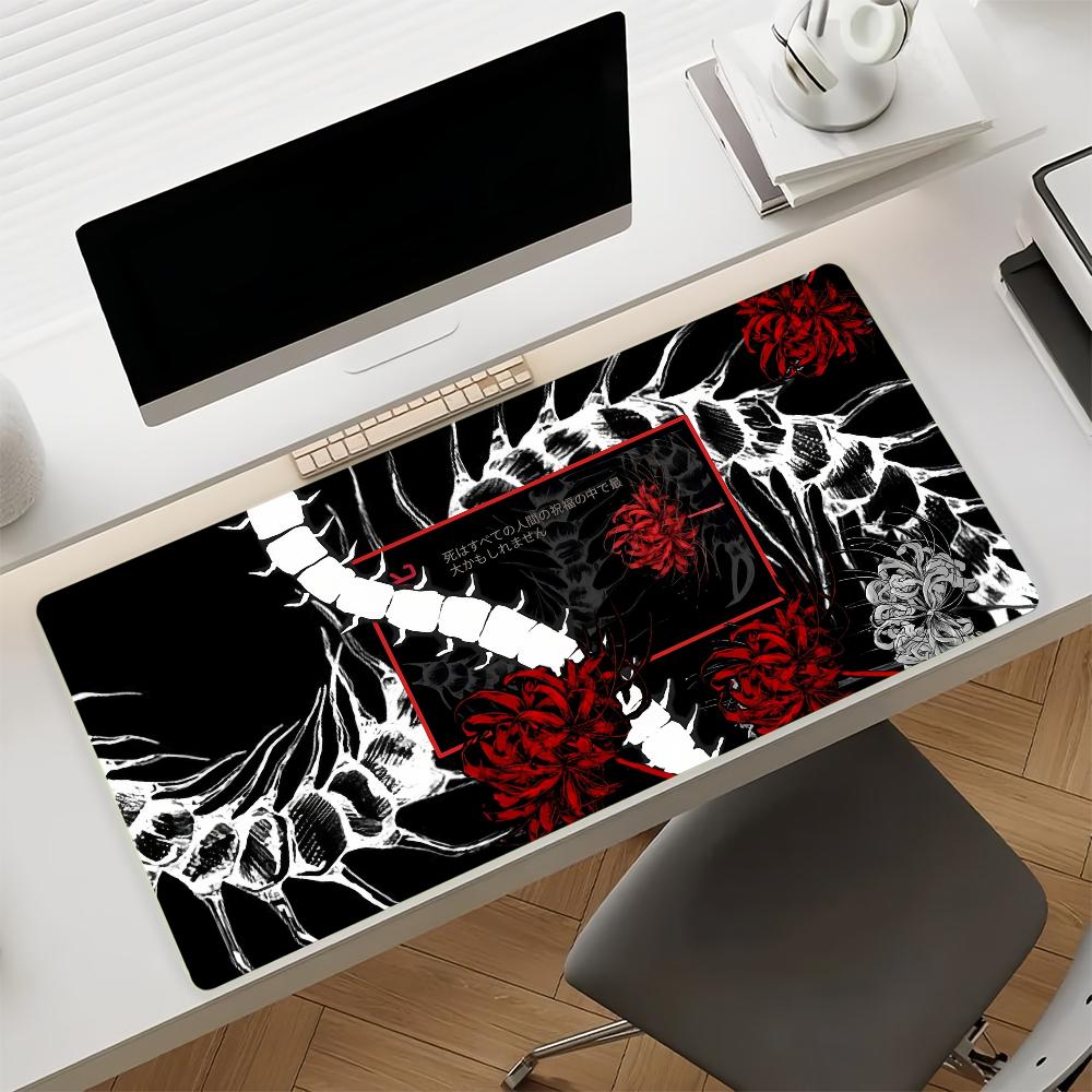 Gaming Mouse Pad with Antislip Base and Stitched Edges Red Spider Lily Skeleton Pattern Print Desk Mat for PC Laptop Gaming