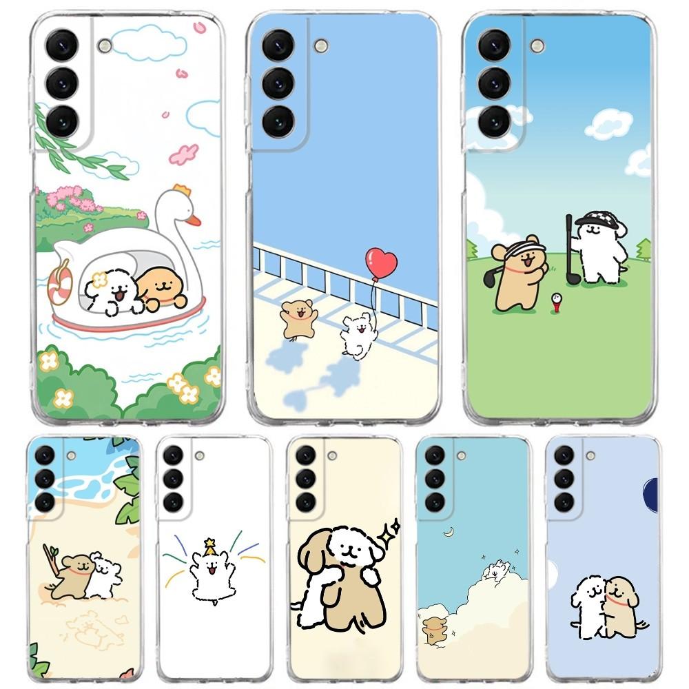 Korea line puppy Maltese Phone Case Silicone For Samsung S30,S23,21,22,20 Ultra,S20 FE lite,S10,9,PIus Note20ultra Cover Clear