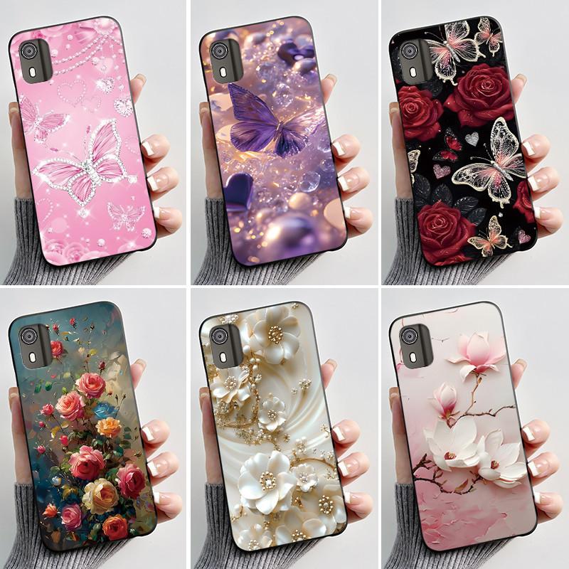 For Nokia C02 C12 C12+ Plus Case Luxury Butterfly Flower Black Soft Silicone TPU Phone Case For NOKIA C12 Pro Back Cover Casing