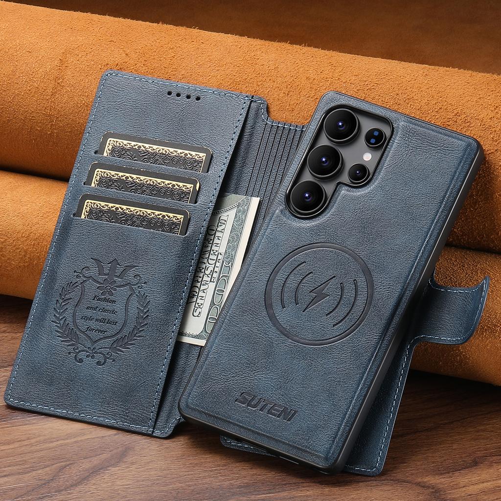 SUTENI PU Leather Wireless Charging Card Holder Stand Wallet Magnetic Flip Cover Phone Case For Samsung Galaxy S26 Ultra S25 S24