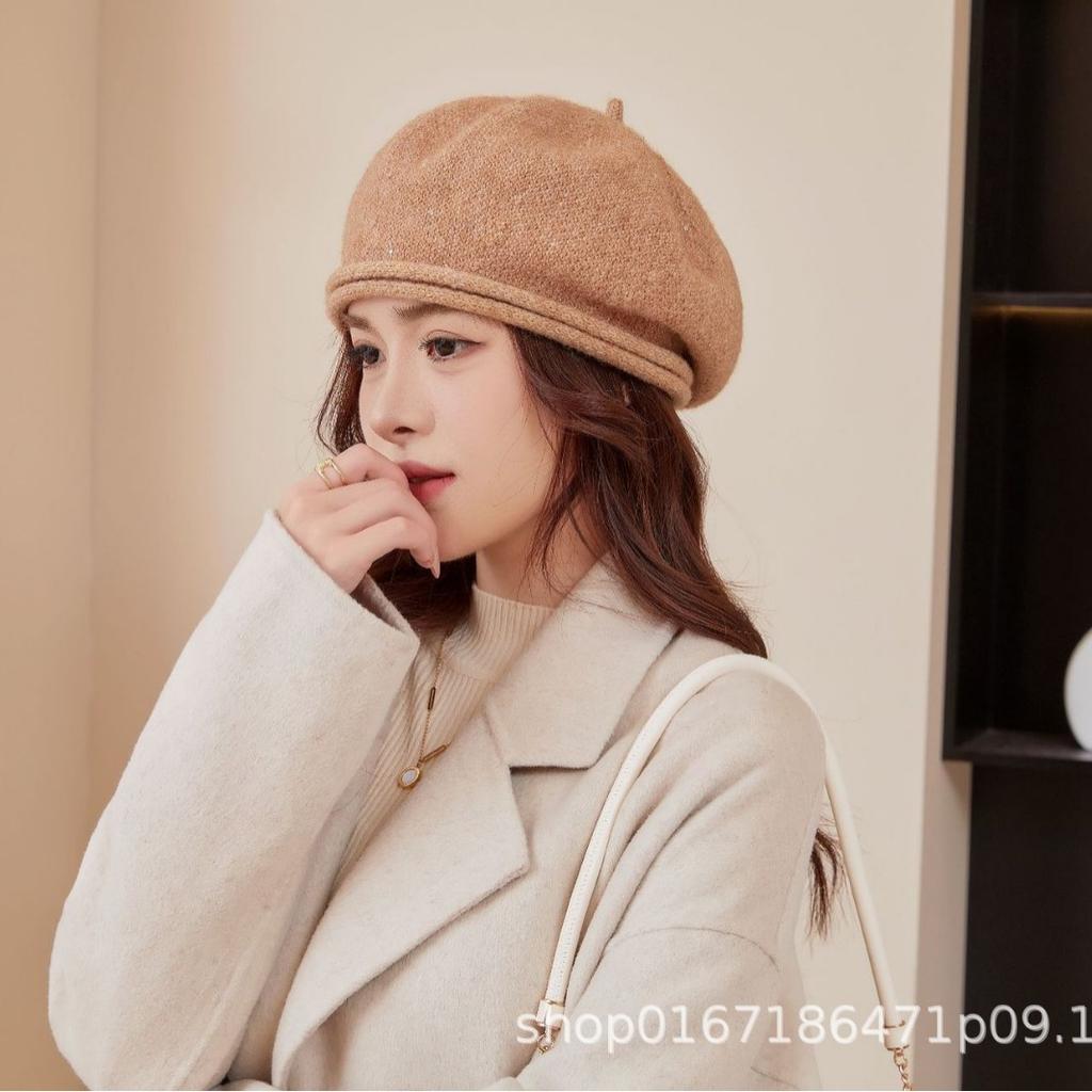 Осень и зима новый универсальный вязаный женский берет для маленького лица теплый модный утолщенный ретро шерстяной головной убор