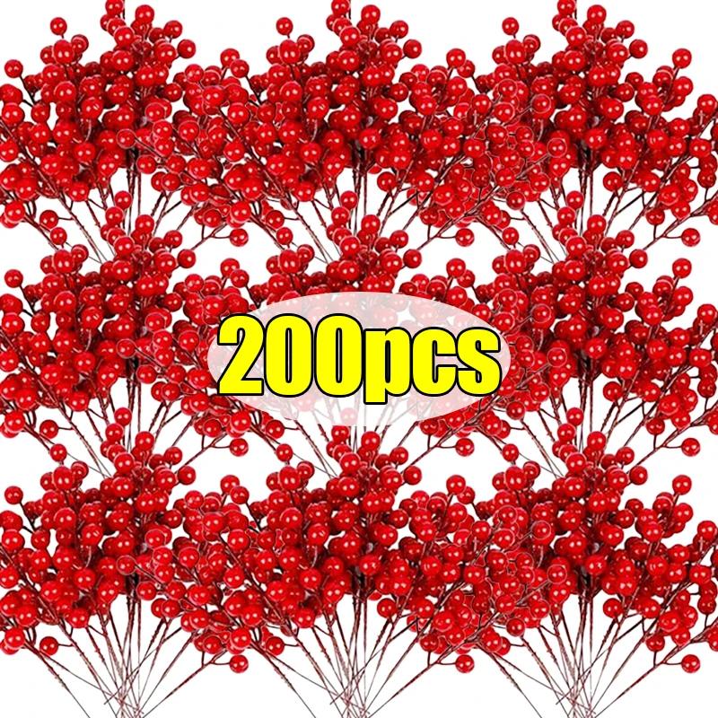 7 Heads Christmas Artificial Berries Branches DIY Red Holly Berry Stems Wreath for New Year Party Xmas Tree Decoration Wholesale