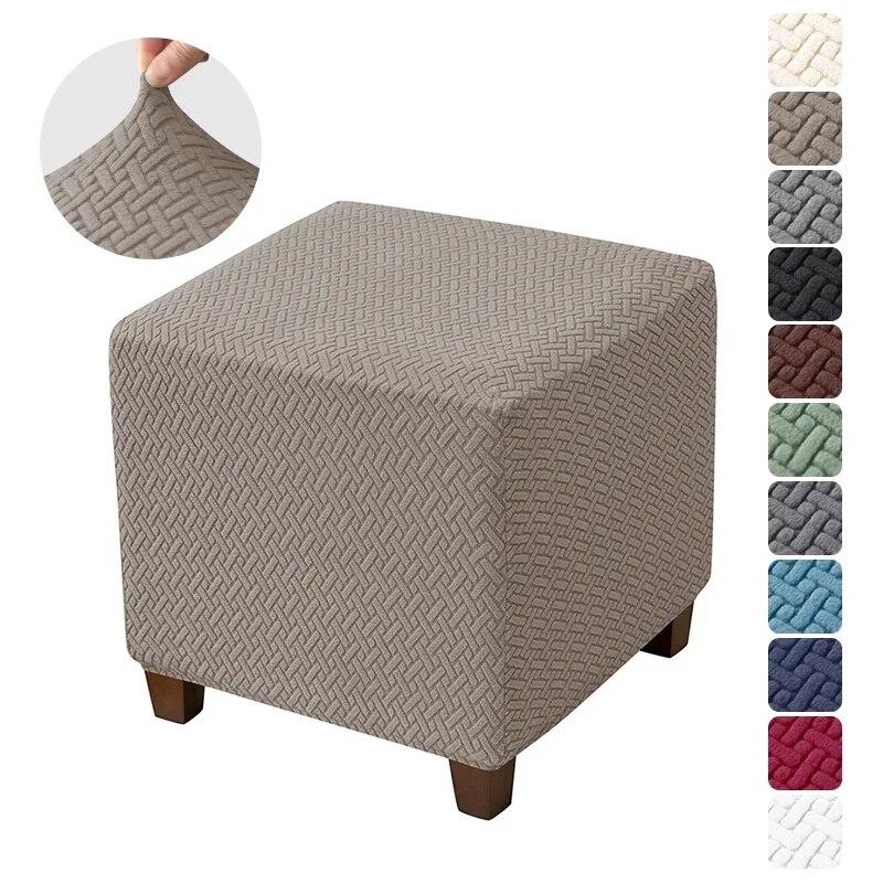 1PC Square Elastic Footstool Slipcovers Stretch Jacquard Ottoman Stool Covers All-inclusive Durable Footrest Cover Living Room