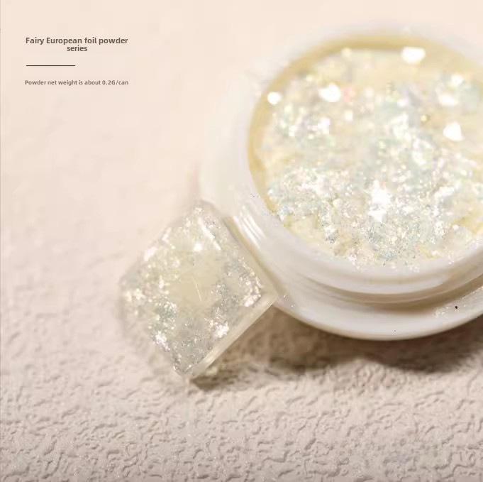 Пудра для дизайна ногтей Aurora Opal Glitter - снежный бархат в японском стиле и поляризованные блестки