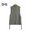 Women Vest Coat Turn Down Collar Sleeveless Loose Solid Color Single Button Cardigan Strap Decor Mid Length Commute Formal Suit Waistcoat