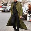 Men Trench Coat Lapel Long Sleeve Solid Color Windbreaker Double Breasted Long Style Outdoor Business Outwear