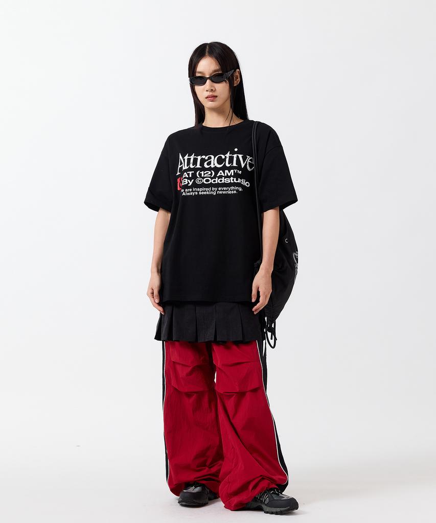 ODDSTUDIO Parachute Wide Nylon Pants - Red / Black