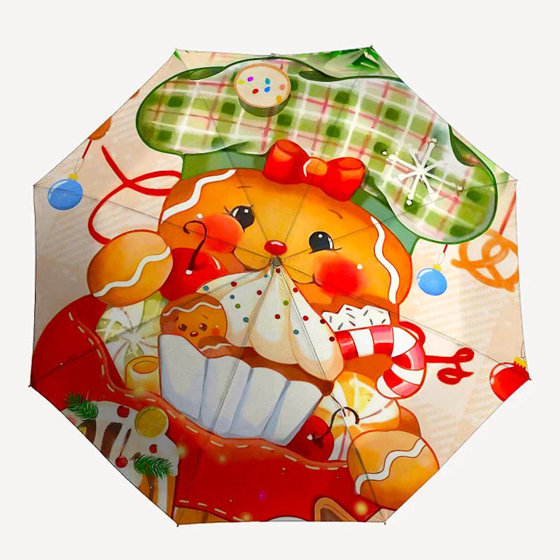 1pc Christmas Gingerbread Man Automatic Folding Umbrella, Portable 3-Fold Design with 8-Bone Iron Frame, Perfect for Fans, Travelers, Daily Use, and F