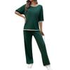 Женский комплект из 2 предметов для путешествий, свитер с короткими рукавами, пуловер, широкие брюки, удобный комплект домашней одежды