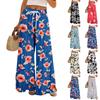 Women Summer Boho Palazzo Pants High Waist Wide Leg Floral Printing Casual Trousers With Pockets