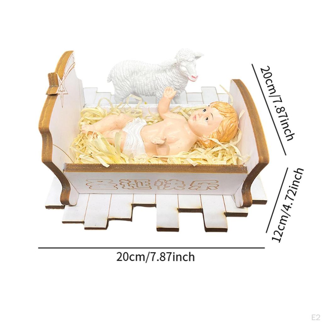 Baby Jesus Manger Figurine,Christmas Nativity Scene,Christian Holiday Decoration Collection with LED