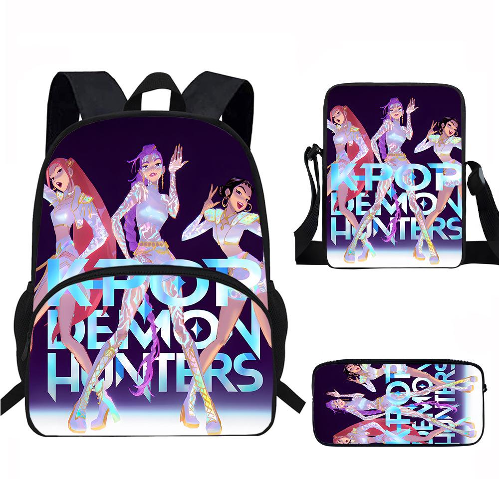 K-Pop Demon Hunters 3-Piece Student Backpack Set Anime-Themed Trendy Printed Backpack Set