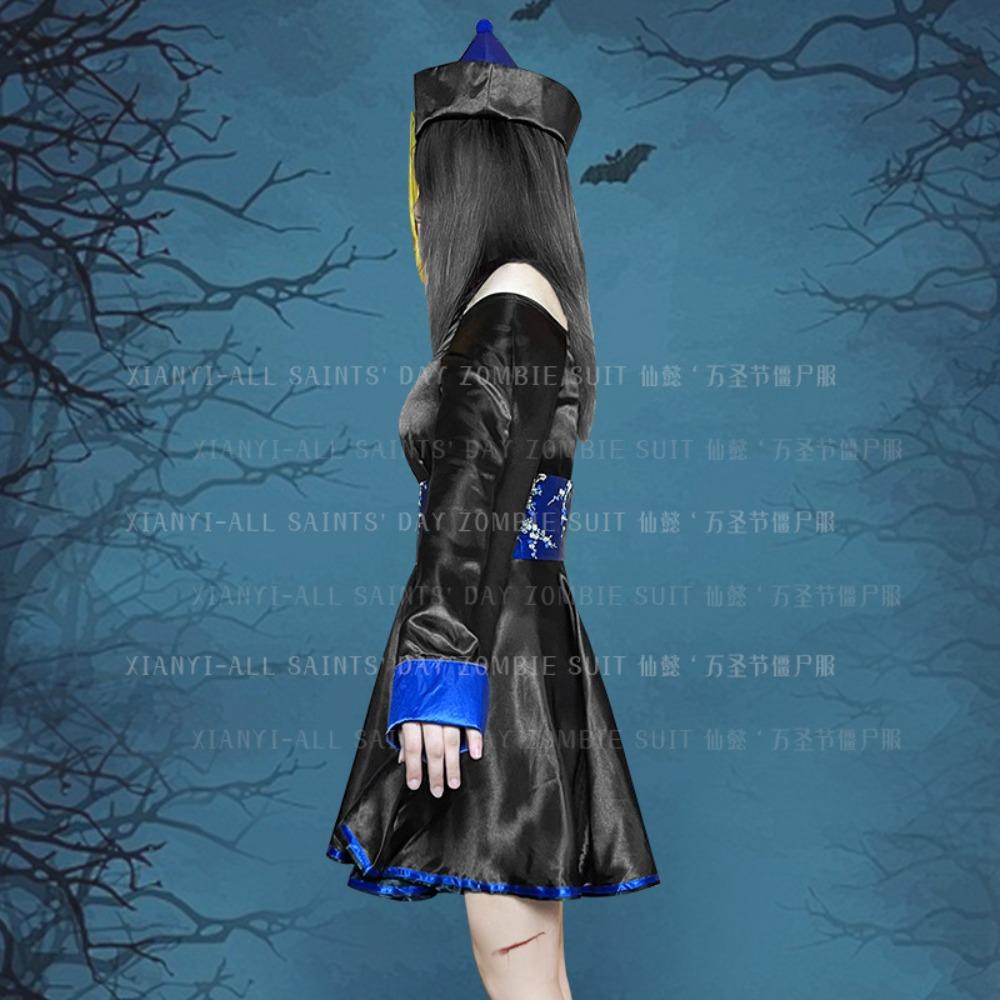 Сянь И Китайский вампир Винтажный принт Хэллоуин Косплей Забавная вечеринка Костюм зомби Платье 019