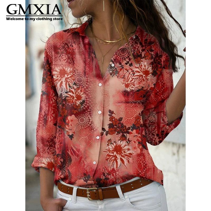 GMXIA 38 цветов Женская мода Повседневные Блузки и рубашки с длинным рукавом и воротником ПОЛО