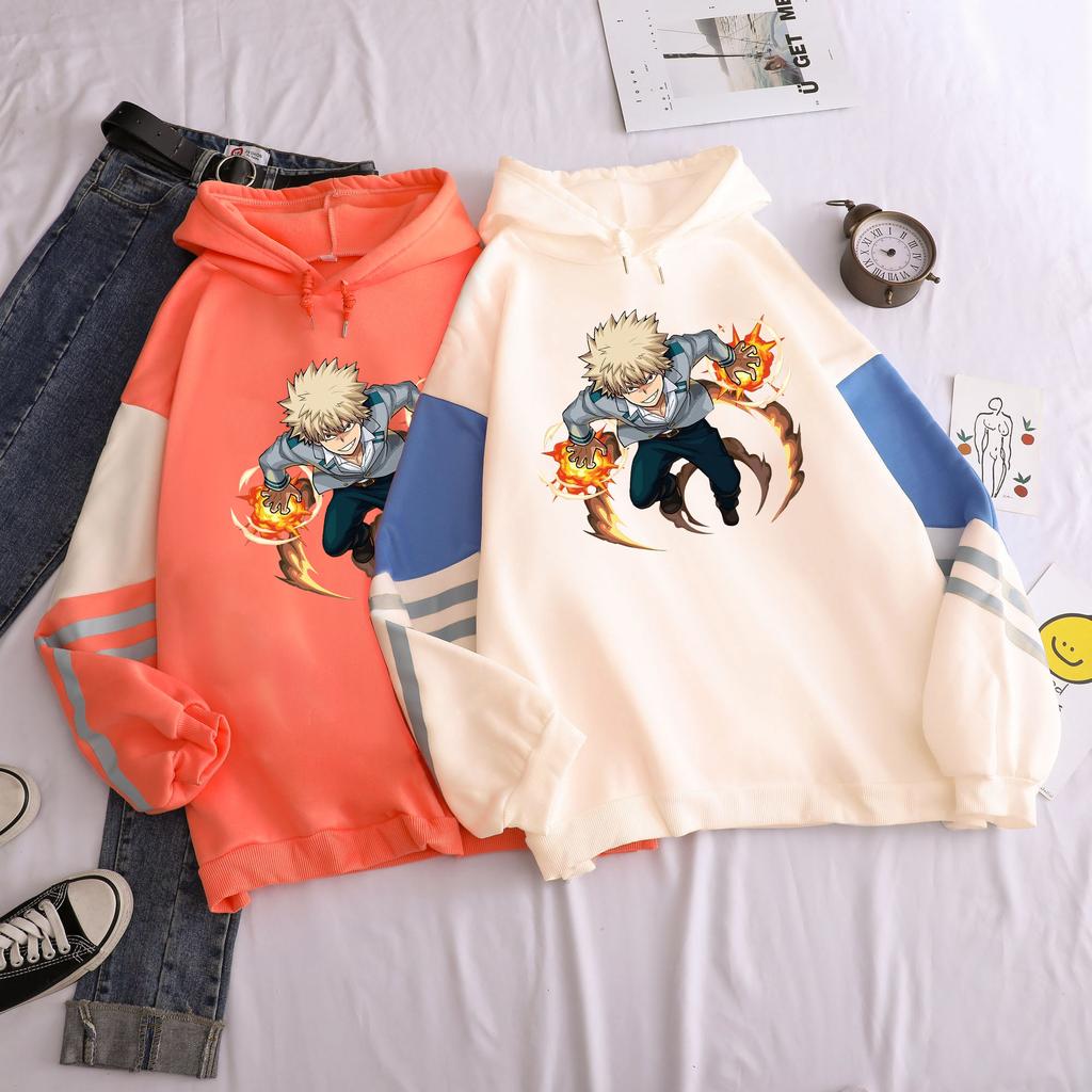 Уличная одежда Janpanese Anime Моя геройская академия Бакуго Кацуки Принтованные лоскутные толстовки с капюшоном Женские оверсайз худи Мужские