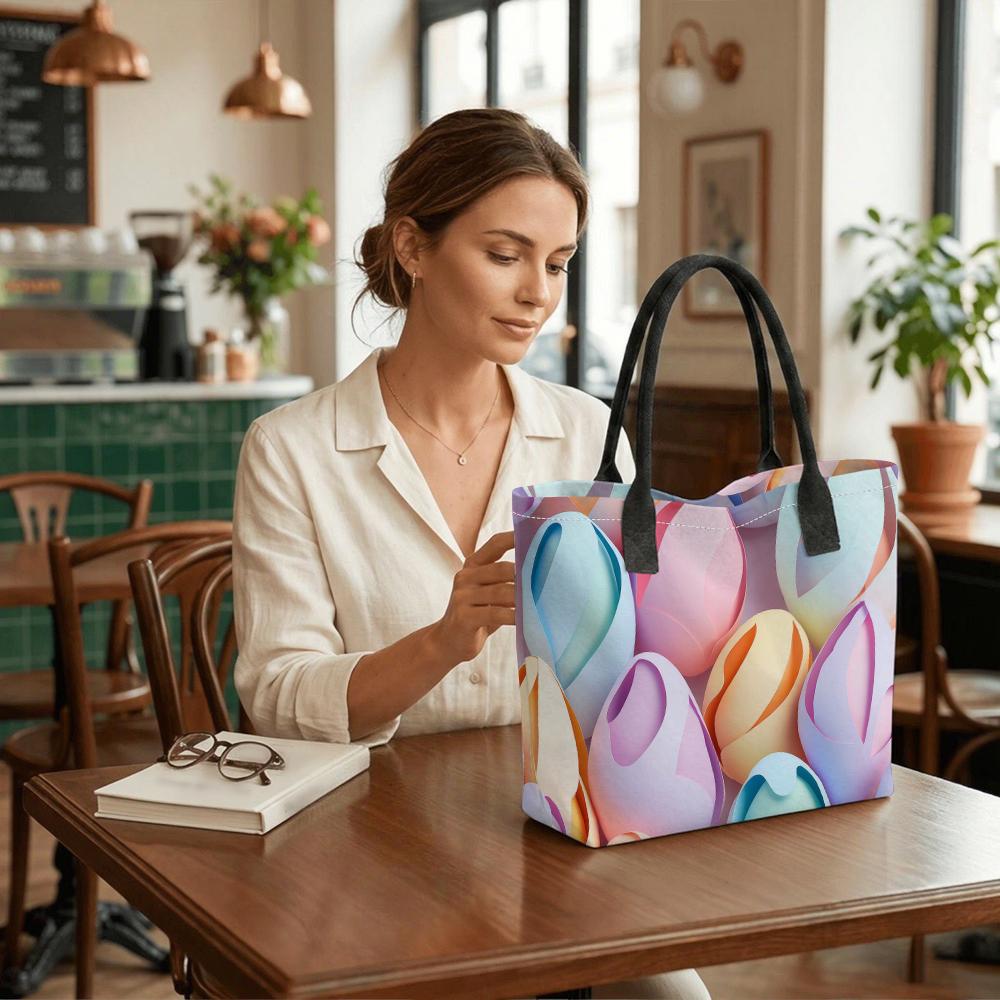Colorful Tulip Print Casual Tote Bag Large Capacity Lightweight Reusable Daily Shoulder Handbag