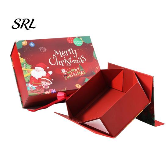 Holiday Candy Boxes Christmas Gift Box with Lid, Magnetic Closure Large Collapsible Present Packaging Ribbon, Red Green Cardboard for Decorative
