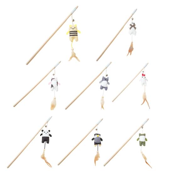 Интерактивная удочка-дразнилка для кошек, перьевая, плюшевое животное, палочка-дразнилка с колокольчиком, игровая игрушка для котят для игры и тренировок в помещении