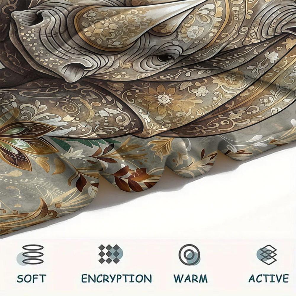 1Pc Mandala Animal Print Flannel Blanket, High quality Comfortable for All Seasons, Home Decor, Warmth and Comfort, Perfect for Christmas Gifts