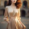 Summer New Solid Color Satin Face Midi Dress Women V-neck Fashion Half Sleeve Dresses High Street Elegant Pleated Chic Vestidos