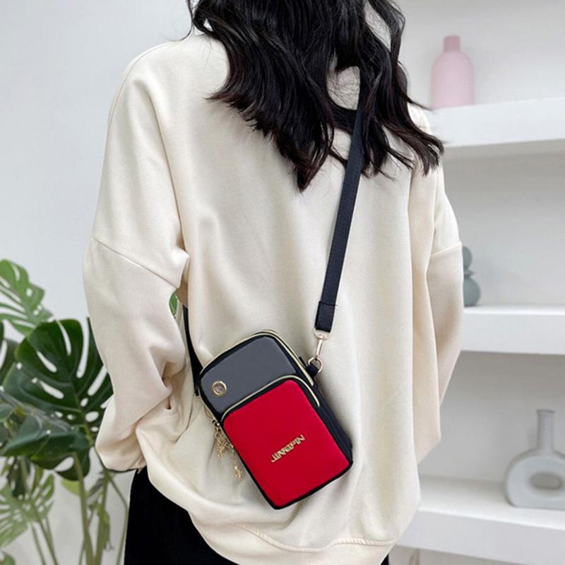 Yogodlns Нейлоновая сумка через плечо контрастного цвета для телефона, небольшая сумка через плечо с вертикальной молнией, кошелек-мессенджер, кошелек для монет, карточек