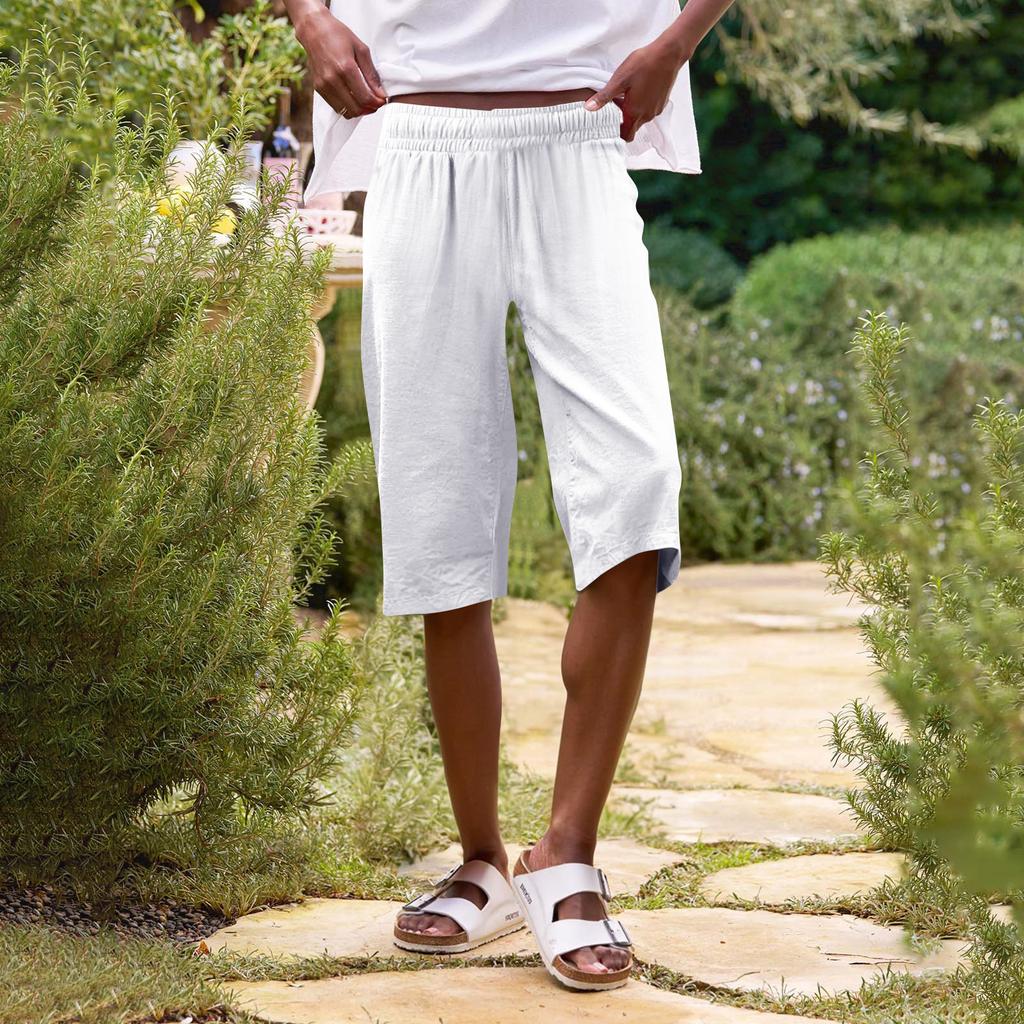 Женские однотонные повседневные брюки с высокой талией, спортивные брюки, шорты 1/2