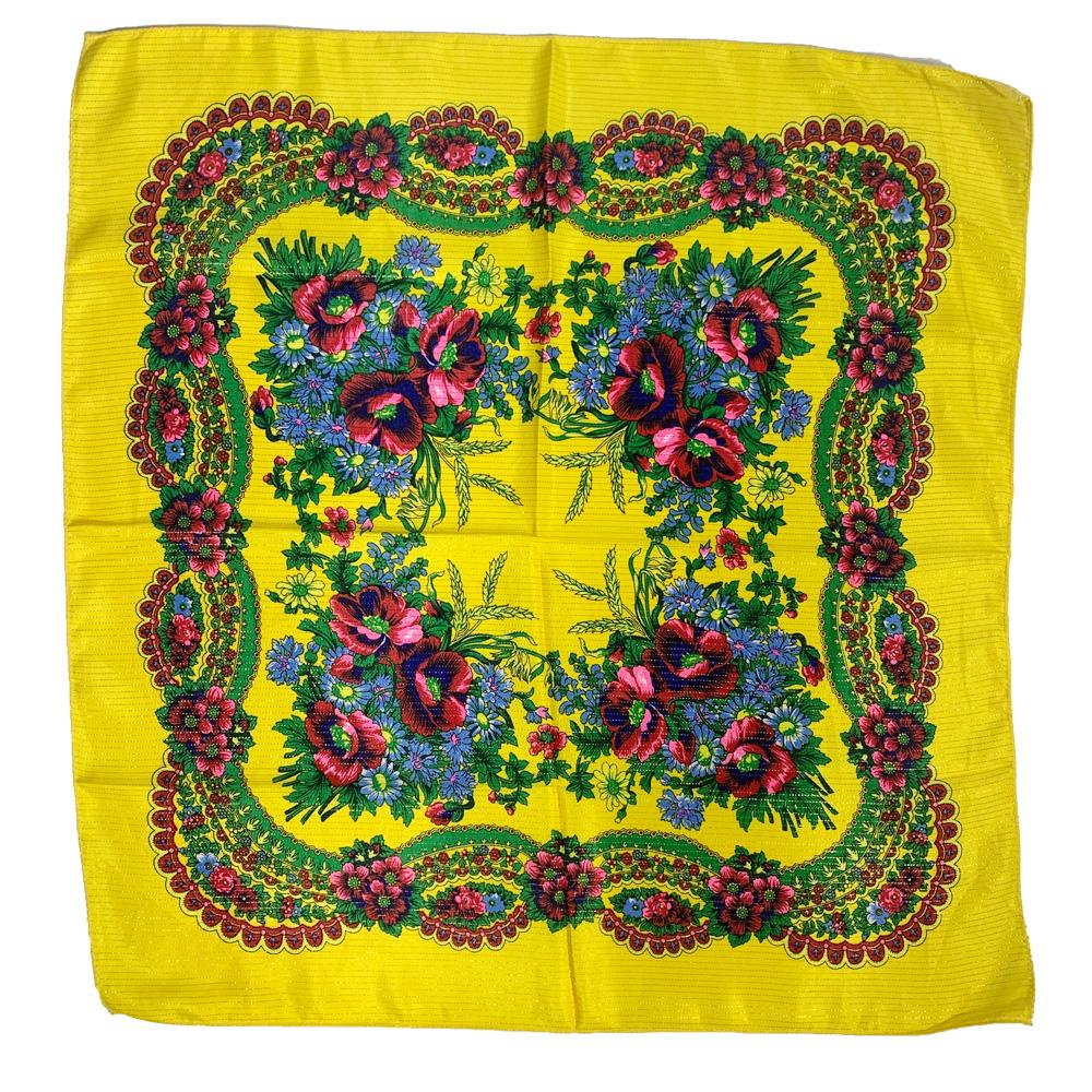 70 см Золотая нить Цветочный принт Русский платок Украинский шаль Бабушка Квадратный бандана Женский головной платок