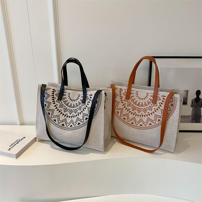 Women's Handbag Professional Commuter Shoulder Printed Canvas Bag Stylish Simple Large Capacity Mommy Tote Bag