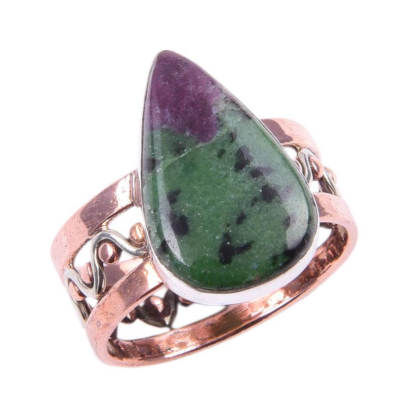 Рубин в Цоизите Ручной работы Лабораторно выращенный Серебро 925 пробы Двухцветное кольцо S.8 Y8C91