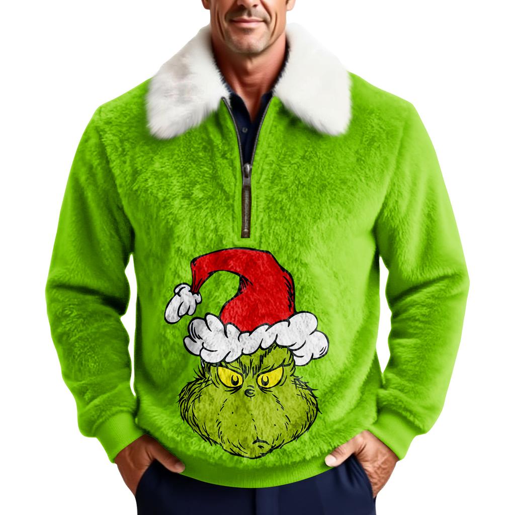 Мужской флисовый свитшот с рождественским принтом и воротником-стойкой