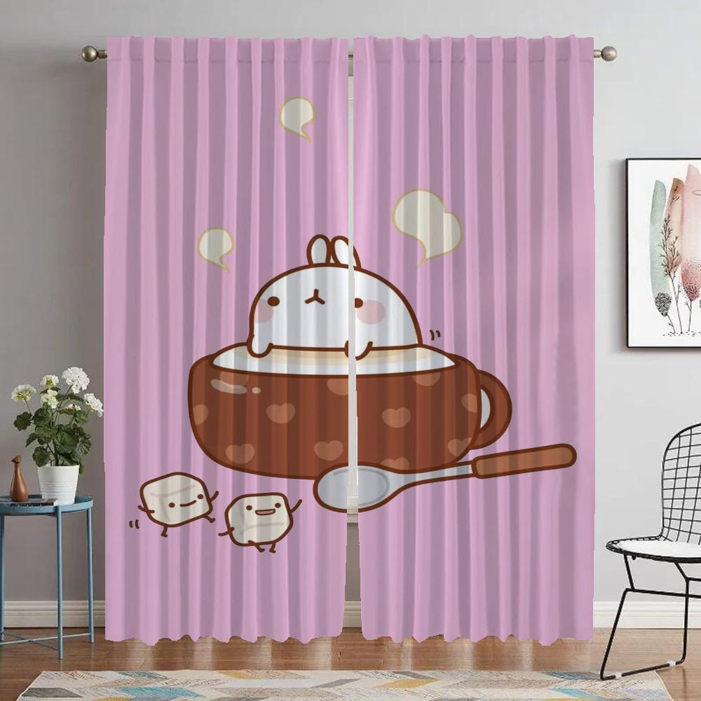 Molang Kitchen Curtains for Camera Living Room Curtain Tulle for Bedroom Partition Home Interior Curtains 2 Pieces Shades Child