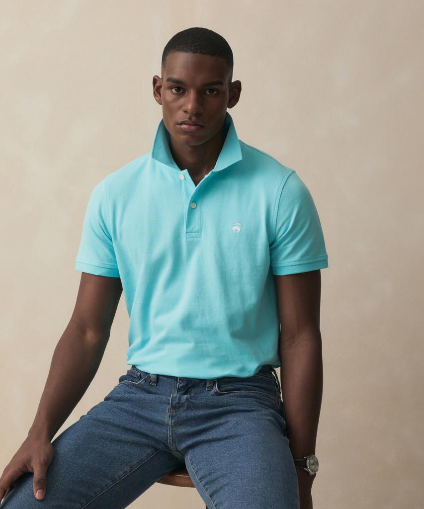 BROOKS BROTHERS Cotton Pique Solid Short Sleeve Polo (Blue) (Bbntmf9578Mfm)