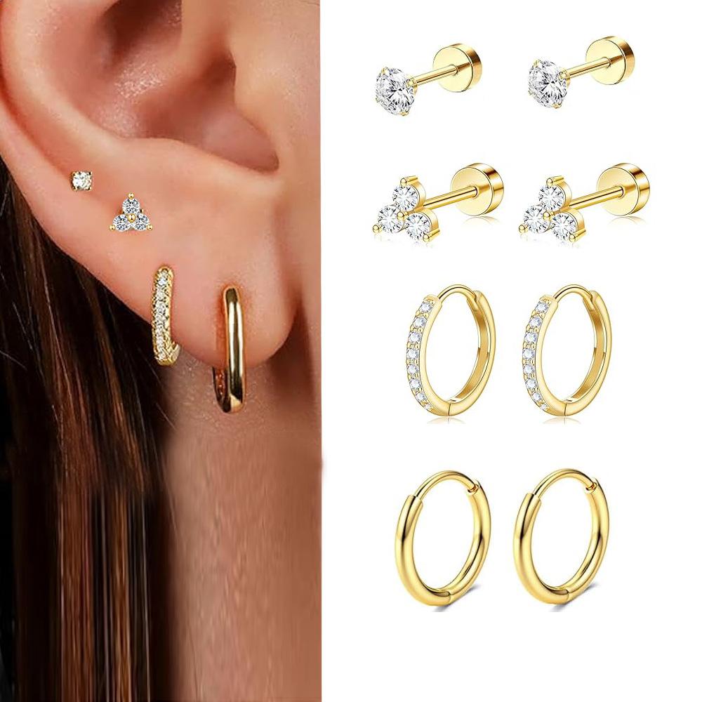 Серьги из нержавеющей стали с покрытием 14K, серьги-гвоздики с плоской задней частью, маленькое кольцо для хряща уха для женщин, гипоаллергенные, для множественных проколов