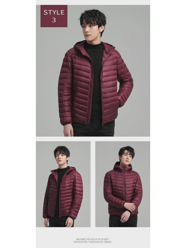 2023 Мужская легкая тонкая куртка с капюшоном - зимняя повседневная короткая и теплая