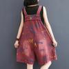 Denim Playsuits Women Loose Wide Leg Vintage Playsuits Ladies Big Pockets Printed Overalls for Women Summer