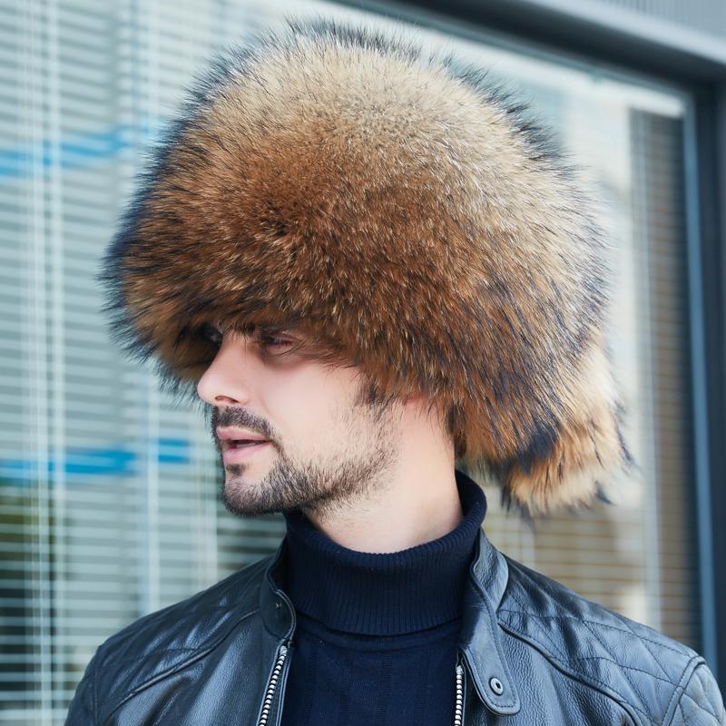 Мужская шапка-ушанка из лисьего меха, зимняя, для северо-восточной зимы, для среднего и пожилого возраста, из енотового меха, теплая, из натуральной овчины, кожаная шапка для мужчин
