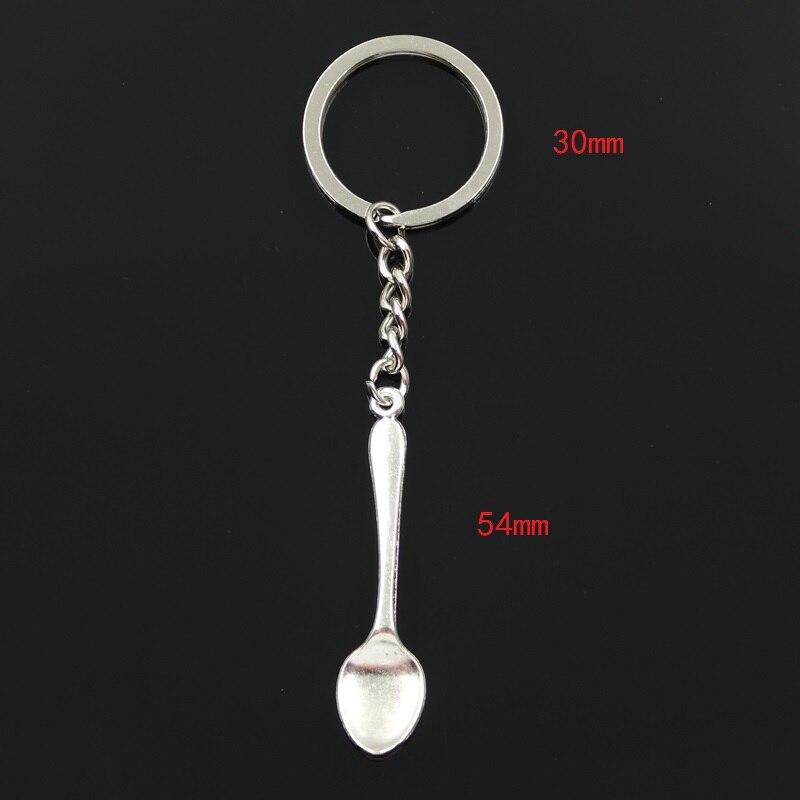 Fashion 30mm Key Ring Metal Key Chain Keychain Jewelry Antique Plated Spoon 54x12mm Pendant